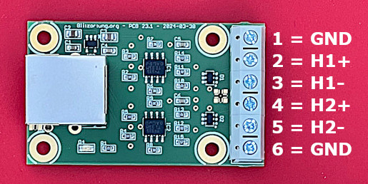 Pre amplifier PCB 23 with descriptions of connectors